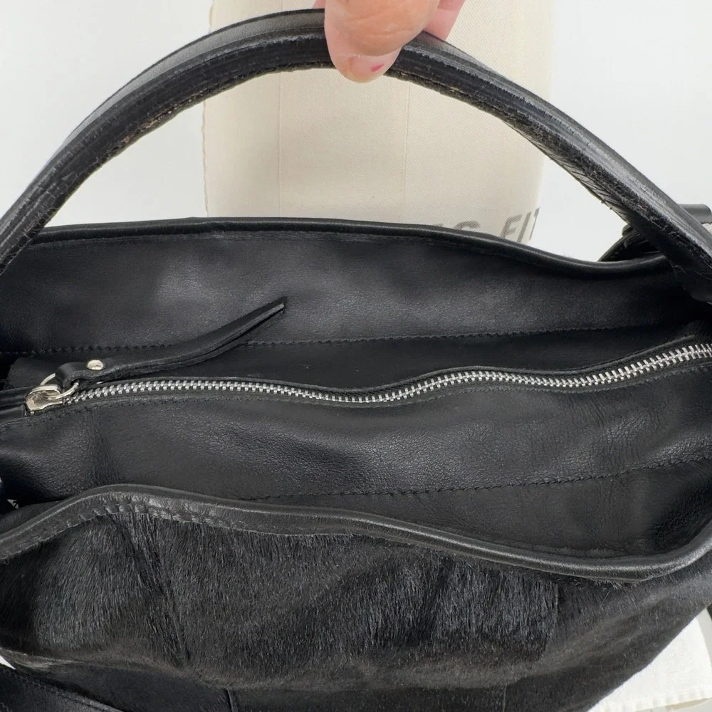 Gianni Chiarini Black Calf Hair Leather Hobo Bag Made in Italy Crossbody Large